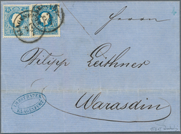 01836 Österreich: 1858/59: 15 Kr. Blau, Type II, Im Paar Geklebt Mit 15 Kr. Dunkelblau, Type I, Auf Unbeha - Nuevos