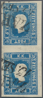 01837 Österreich: 1858: 1,05 Kr. Blau, Sehr Breitrandiges Senkrechtes Luxuspaar Mit Klarem L2 "ZARA 13/SET - Ungebraucht