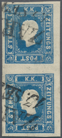 01837 Österreich: 1858: 1,05 Kr. Blau, Sehr Breitrandiges Senkrechtes Luxuspaar Mit Klarem L2 "ZARA 13/SET - Nuevos