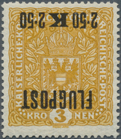 01850 Österreich: 1918, 2,50 Kr. Auf 2 Kr. Flugpostmarke Mit KOPFSTEHENDEM Aufdruck, Postfrisch, Befund Dr - Ungebraucht