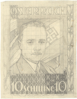 01855 Österreich: 1936, 10 S Dollfuß, Original Bleistift-Vorzeichnung Auf Getöntem Papier (Originalgröße D - Ongebruikt