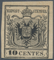 01866 Österreich - Lombardei Und Venetien: 1850, 10 Cmi Schwarz, Handpapier, Dreiseits Voll-, Unten Schmal - Lombardije-Venetië