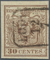 01871 Österreich - Lombardei Und Venetien: 1850 30 C. Braun, Type II Auf Handpapier, Entwertet Mit Oktogon - Lombardo-Vénétie