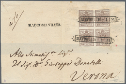 01873 Österreich - Lombardei Und Venetien: 1850, 30 Cmi Dunkelrotbraun, Handpapier, Type I, Im Viererblock - Lombardije-Venetië