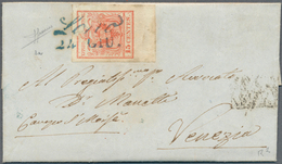 01906 Österreich - Lombardei Und Venetien - Stempel: 1850: LOREO 24 GIU, In Blau (Sassone R2) Auf 15 C Ers - Lombardo-Venetien