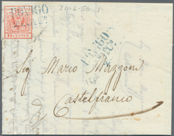 01912 Österreich - Lombardei Und Venetien - Stempel: 1850: ROVIGO 23 GIU, Blau (11 Punkte) Auf 15 C Erstdr - Lombardije-Venetië