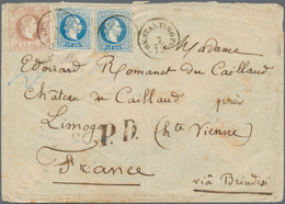01922 Österreichische Post In Der Levante: 1867, 50 Soldi Braun Und Zwei 10 Soldi Blau Auf PD Letter Aus K - Oostenrijkse Levant