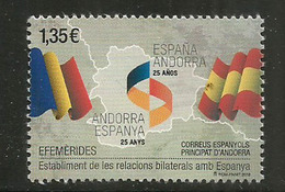 ANDORRA-ESPANYA, 25 Anys Relacions Bilaterals, Un Timbre Neuf ** 2018 . Haute Faciale.AND.ESP - Nuevos