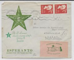 ESPERANTO - SUEDE - 1959 - ENVELOPPE ILLUSTREE De PROPAGANDE Avec VIGNETTES (VOIR AUSSI DOS) - Esperánto