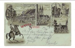 Delcampe - 0-3500 STENDAL, Lithographie 1899, 5 Ansichten, Bahnpost Berlin-Hannover - Stendal