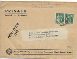 ESPERANTO - 1935 - TYPE PAIX Sur BANDE JOURNAL ESPERANTISTE De ANNEMASSE => MÜNCHEN - TARIF ! - 1932-39 Frieden