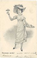 Cpa Fantaisie - Heureuse Année ! Femme Et Champignon - Animales Vestidos