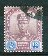 Malaysia Johore Sultan Sir Ibrahim 1922 Twelve Cent Purple And Blue. - Johore