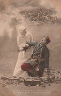 Delcampe - Militaria : Patriotiques : ( Lorsque Je Fus Bléssé....... ) Infirmière Soignant Un Soldat - Colorisée - Heimat
