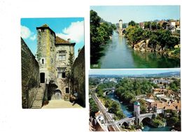 Delcampe - Lot 3 Cpm - 64 - Orthez - Hotel De La Lune - Pont Vieux - Le Gave - Tour - Chemin De Fer Barrière Passage à Niveau - Orthez