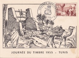 TUNISIE 1955 CARTE COMMEMORATIVE JOURNEE DU TIMBRE A TUNIS - Brieven En Documenten