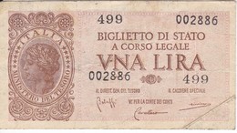 BILLETE DE ITALIA DE 1 LIRA  BIGLIETO DI STATO DEL AÑO 1944  (BANKNOTE) - Italia – 1 Lira