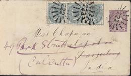 New South Wales Entier Violet 1 P + YT 72 X 2 Victoria Oblit 222 GC Pour Calcutta Cachet Dos 1894 1895 - Cartas & Documentos
