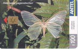 Delcampe - Nº 293 TARJETA DE URUGUAY DE UNA MARIPOSA (BUTTERFLY) CHIP BLANCO - Uruguay