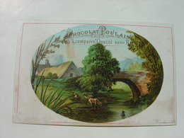 CHROMO CARTE CHOCOLOAT POULAIN - VACHES S'ABREUVENT DANS UNE RIVIERE PONT - 10 X 7 - COWS DRINKING IN A RIVER BRIDGE - Poulain