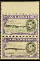 1944 ½d Black And Violet Perf. 13, Vertical Upper Marginal Pair, One Showing Long Centre Bar To "E", SG 38ba, Never Hing - Ascension