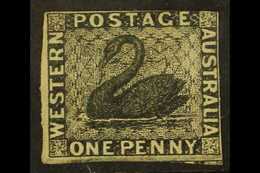 WESTERN AUSTRALIA 1854 1d Black Imperf, SG 1, Unused No Gum As Issued With Margins Just Touching At Top Right Corner. Fr - Otros & Sin Clasificación