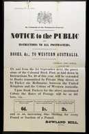 WESTERN AUSTRALIA 1855 August. A British Postal "Notice To The Public" Endorsed "Rowland Hill, Secretary" For "Books, Et - Sonstige & Ohne Zuordnung