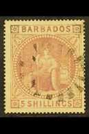 1873 5s Dull Rose, SG 64, Good Looking Used Stamp With Neat Central "boot-heel" Cancel, Corner Crease At Bottom Left. Fo - Barbados (...-1966)