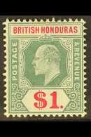 1904-07 $1 Grey Green & Carmine, SG 91, Bearing The Unlisted "SPAVEN FLAW" Variety, Very Fine Mint For More Images, Plea - Honduras Britannico (...-1970)