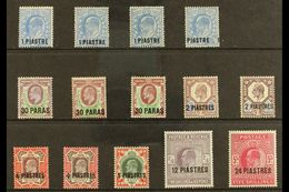 TURKISH CURRENCY 1911-13 KEVII Set With Some Perforation & Shade Variants Plus 30pa On 1½d With "surcharge Double, One A - Britisch-Levant