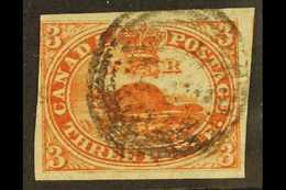 1857 3d Red Beaver On Ribbed Paper, SG 22, Four Clear To Large Margins And Target Cancel. For More Images, Please Visit  - Autres & Non Classés