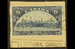 OFFICIAL 1933 5c  Blue UPU Congress Punctured With Type O1 "OHMS" Perfin, SG O72, Very Fine Used On Piece Tied By Ottawa - Andere & Zonder Classificatie