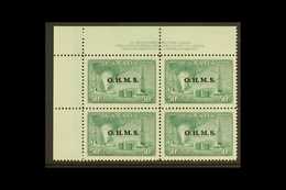 OFFICIAL 1949-50 50c Green Oil Wells With "O.H.M.S." Overprint, SG O177, Top Left Hand Plate Block Of Four With Control  - Altri & Non Classificati