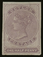 1857-64 ½d Reddish Lilac Imperf (blued Paper), SG 16, Very Fine Lightly Hinged Mint With 4 Large Neat Margins, Small Cre - Ceylan (...-1947)