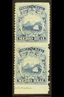 1875 ½r Blue, Plate II, Lower Marginal Pair Showing Variety "IMPERF HORIZONTALLY", Scott 1b (SG 2a), Fine Mint Large Par - Costa Rica