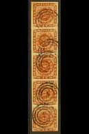 1858 4sk Orange-brown (Facit 7a, SG 15, Michel 7a), Fine Used VERTICAL STRIP Of 5, With Full Margins Just Touching At Bo - Other & Unclassified