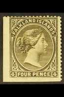 1885-91 4d Grey Black Wmk Sideways, SG 10, Unused No Gum Lower Left Corner Example With Two Straight Edges, Minute Thin, - Falklandinseln
