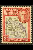 1946-9 2d Black & Carmine, EXTRA ISLAND FLAW On Thick & Coarse Map Issue, SG G3aa, Very Fine Used. For More Images, Plea - Falkland Islands