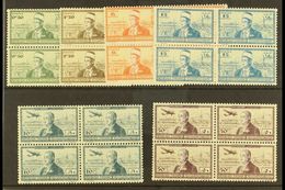 SYRIA 1942 Independence Complete Set Inc Airs (SG 358/63, Yvert 260/63 & 94/95), Fine Never Hinged Mint BLOCKS Of 4, Ver - Other & Unclassified