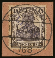 LIBAU 1919 15pf Violet With Type II "LIBAU" Overprint In Violet-blue, Michel 3Ba, Very Fine Used Tied To Neat Piece By F - Sonstige & Ohne Zuordnung