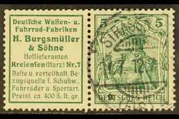 1911-12 'H. Burgsmuller & Sohne' Label+5pf Green Germania Horizontal SE-TENANT PAIR, Michel W2.14, Very Fine Cds Used, F - Andere & Zonder Classificatie