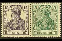 1917-18 15pf+5pf Germania Horizontal SE-TENANT PAIR, Michel W 9aa, Fine Mint, Fresh. (2 Stamps) For More Images, Please  - Autres & Non Classés