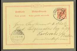 SOUTH WEST AFRICA 1898 (3 Mar) 10pf With Diagonal Opt Postal Stationery Card To Germany Cancelled By Fine "SWAKOPMUND" C - Andere & Zonder Classificatie