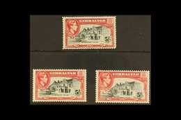 1938-51 5s Black & Carmine Perforation Set, SG 129, 129a & 129b, Very Fine Mint (3 Stamps) For More Images, Please Visit - Gibilterra