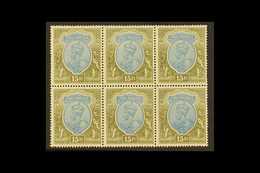 1926-33 15r Blue And Olive, Wmk Multiple Stars Upright, SG 218, Mint BLOCK OF SIX, All Never Hinged, Some Mild Gum Disco - Sonstige & Ohne Zuordnung