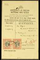 JAIPUR CERTIFICATE OF POSTING 1941 For Two Unregistered Letters, ½a Fee Collected By 2x ¼a Black & Brown-lake Stamps, SG - Andere & Zonder Classificatie