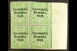 1922-23 SAORSTAT ½d Green, Right Marginal Block Of Four, One Showing Accent Inserted By Hand, SG 52b, Fresh Mint. For Mo - Altri & Non Classificati