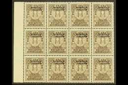 SOMALIA 1939 10c Brown Recapito Autorizzato, Sass 1, Superb NEVER HINGED MINT Marginal Block Of 12. Each Signed Stamp Di - Sonstige & Ohne Zuordnung