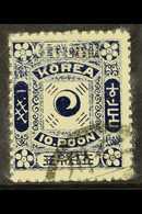 1897 18p Blue, Opt In Black, Top Of Stamp Is PRINTED DOUBLE, SG 13B Variety, Fine Used & Very Unusual. For More Images,  - Korea (...-1945)