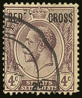 STRAITS SETTLEMENTS 1917 4c + 2c Dull Purple, Red Cross Surcharge, Variety "No Stop After 2c", SG 217a, Thinned At Foot  - Straits Settlements